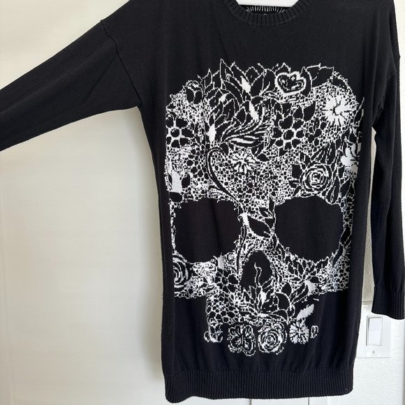 Mad Love Black Floral Skull Sweater Dress - Picture 2 of 5